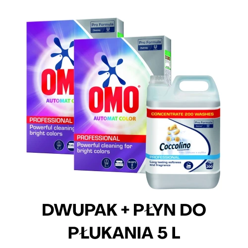 Super Trio 2 x Omo Professional Automat Color 5.4kg + Coccolino Professional Pure płyn do płukania 5L